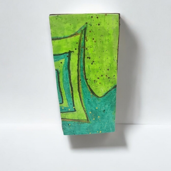 GREEN Pastels Abstract Surreal Resin Wood Block - Picture 1 of 5